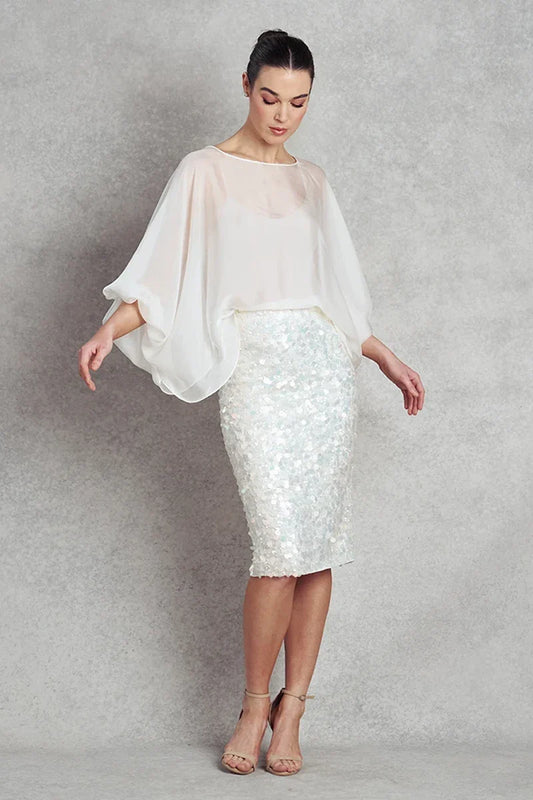 Take my Breath Away Cocktail Pencil Skirt - Iridescent White Sequins