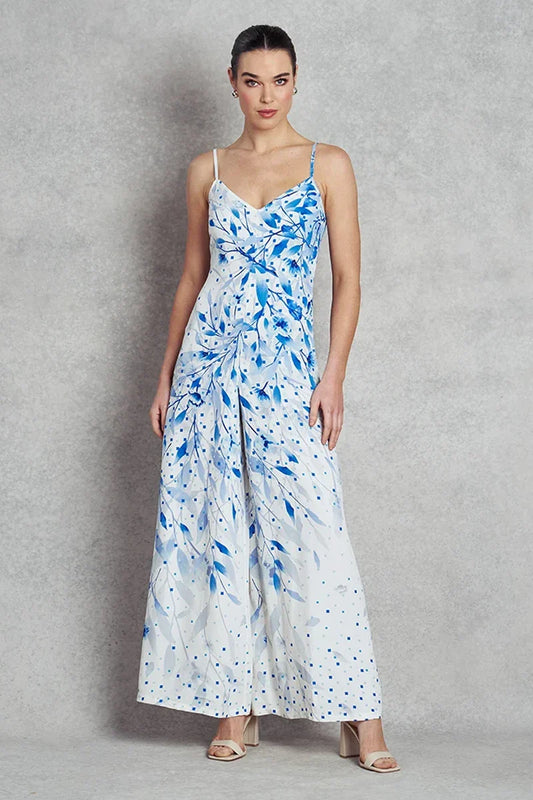 Asteria Jumpsuit - White with Blue Print