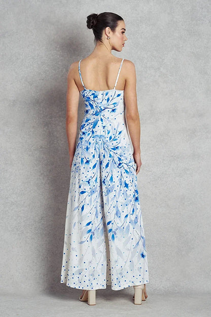 Asteria Jumpsuit - White with Blue Print