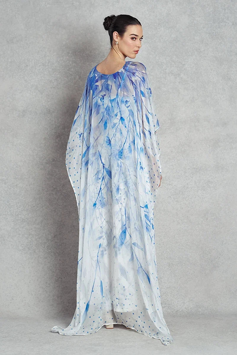 Ocean Spirit High-Low Cape - White with Blue print