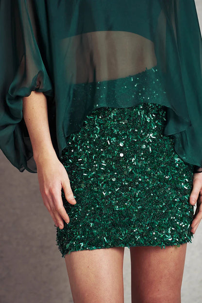 Blurred Lines Mini Skirt - Emerald Green