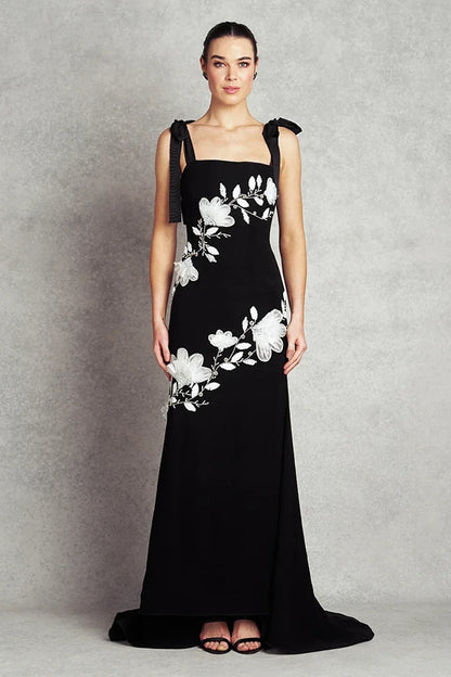 Elegance Gown - Black with White Floral Sequins