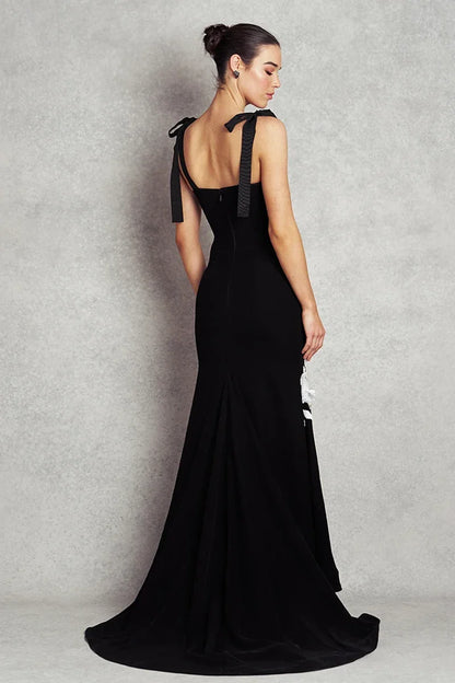 Elegance Gown - Black with White Floral Sequins