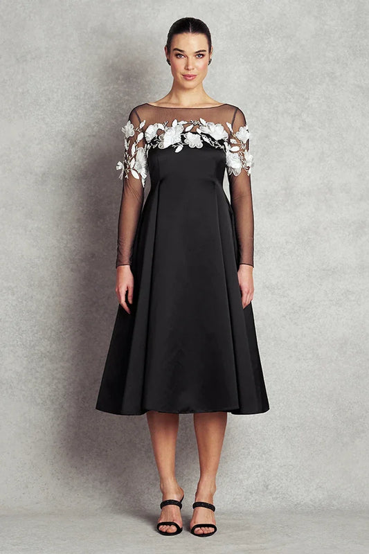 Absolute Joy Dress - Black with White Floral Sequins