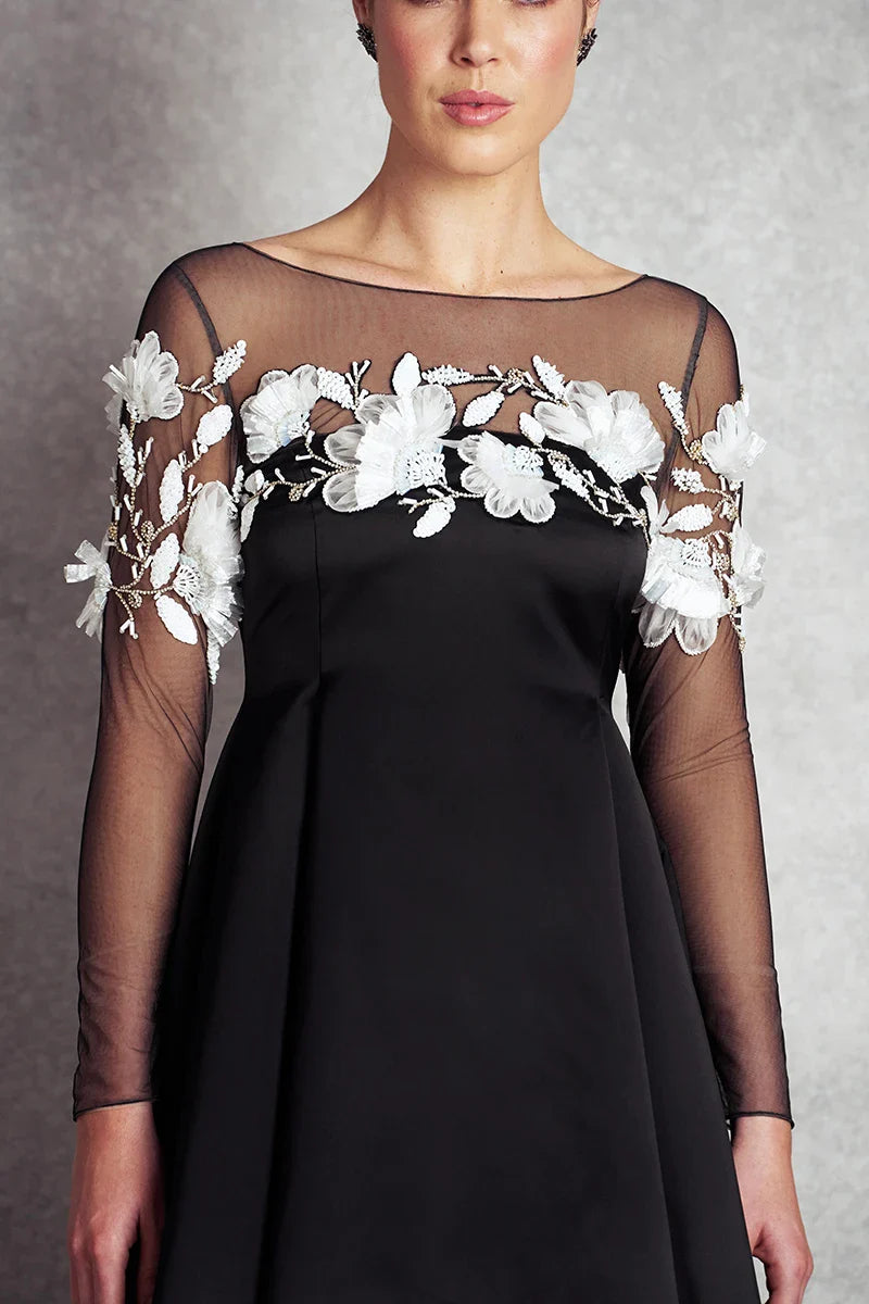 Absolute Joy Dress - Black with White Floral Sequins