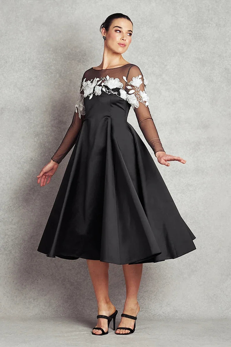 Absolute Joy Dress - Black with White Floral Sequins