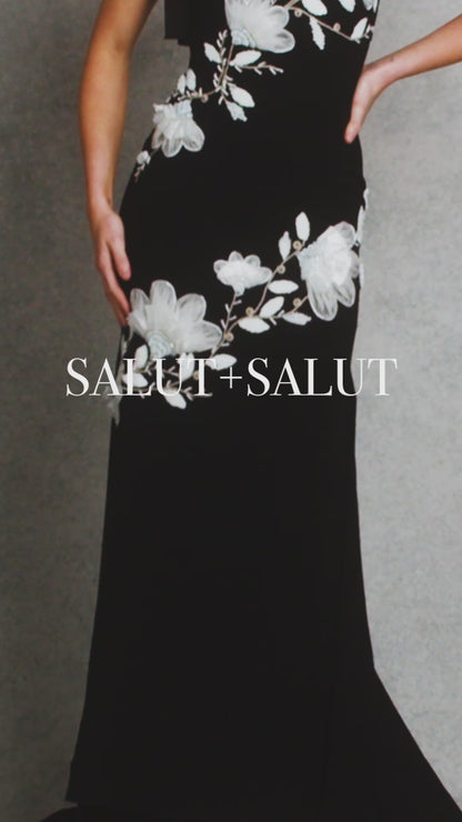 Elegance Gown - Black with White Floral Sequins