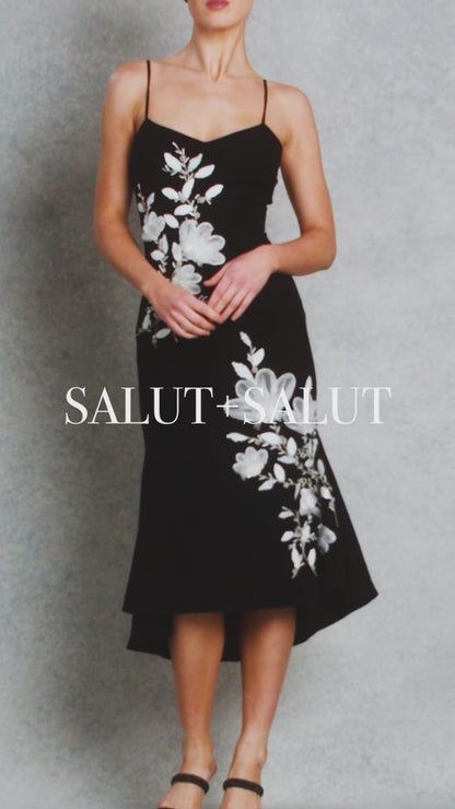 The Moonlight Dress - Black with White Floral Sequins